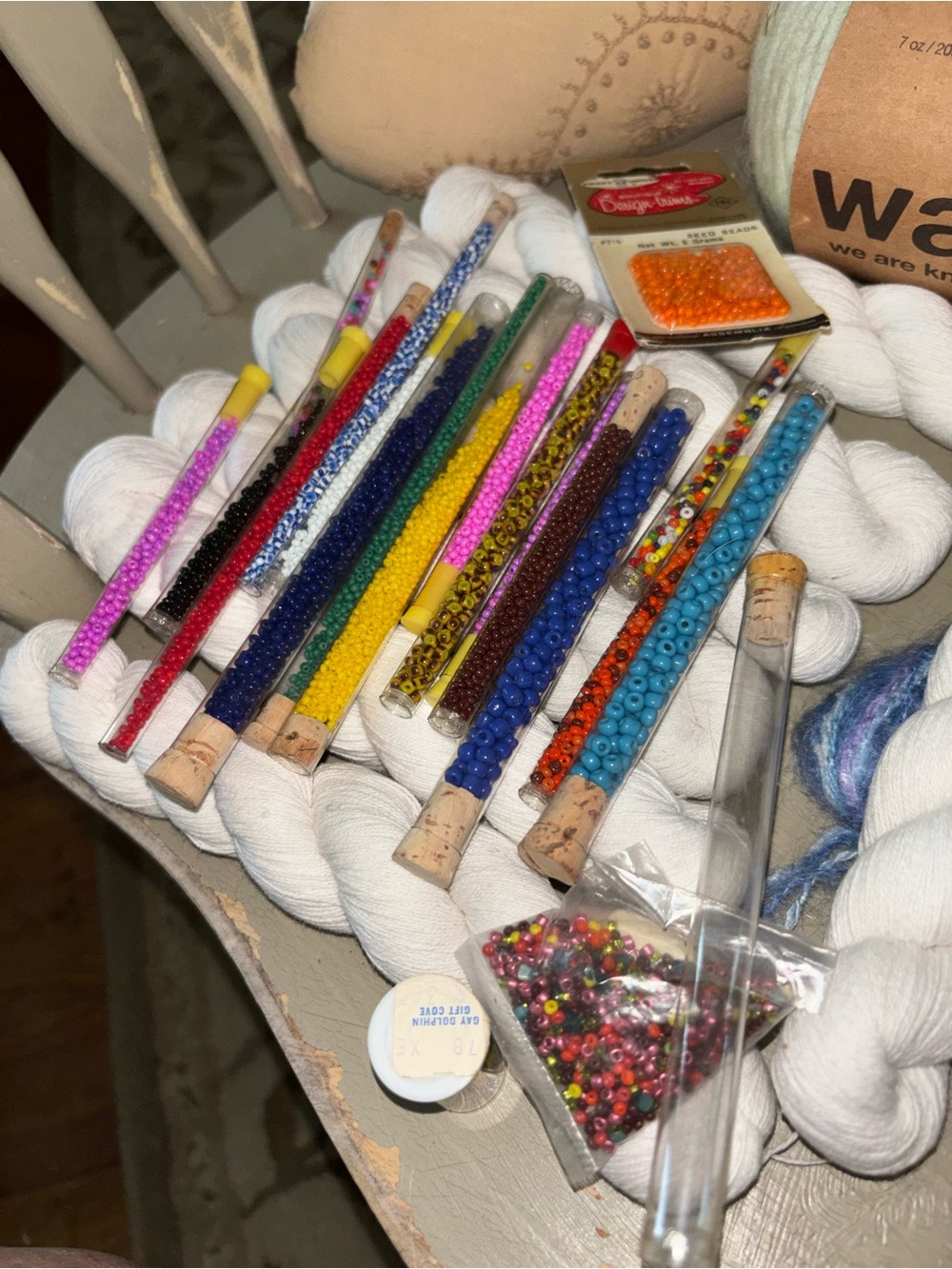 Vintage Assorted Multicolor Glass Seed Beads in Test Tubes cork topped